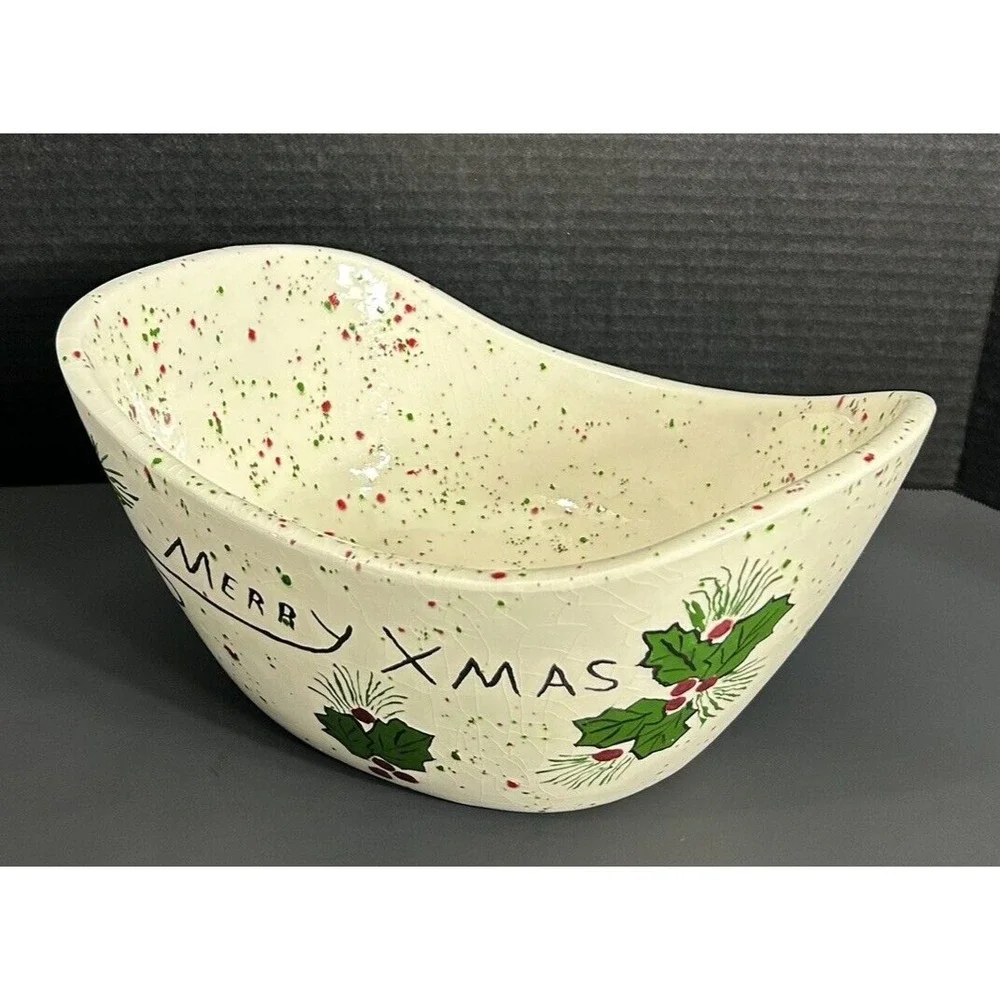 Merry X-mas Bowl Red Green‎ Sprinkles 1990 OOAK Christmas Holiday popcorn